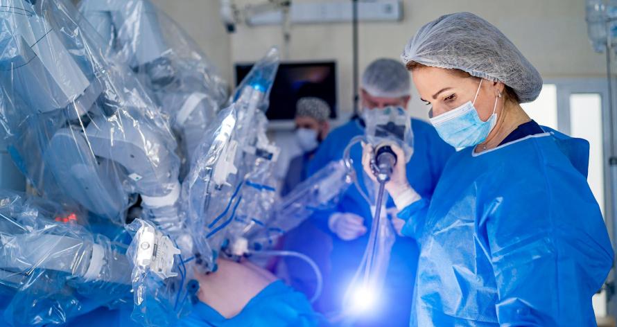 Operating room, medical surgical robot, cancerous tumor removal surgery. Robotic surgery. Future of Medicine S